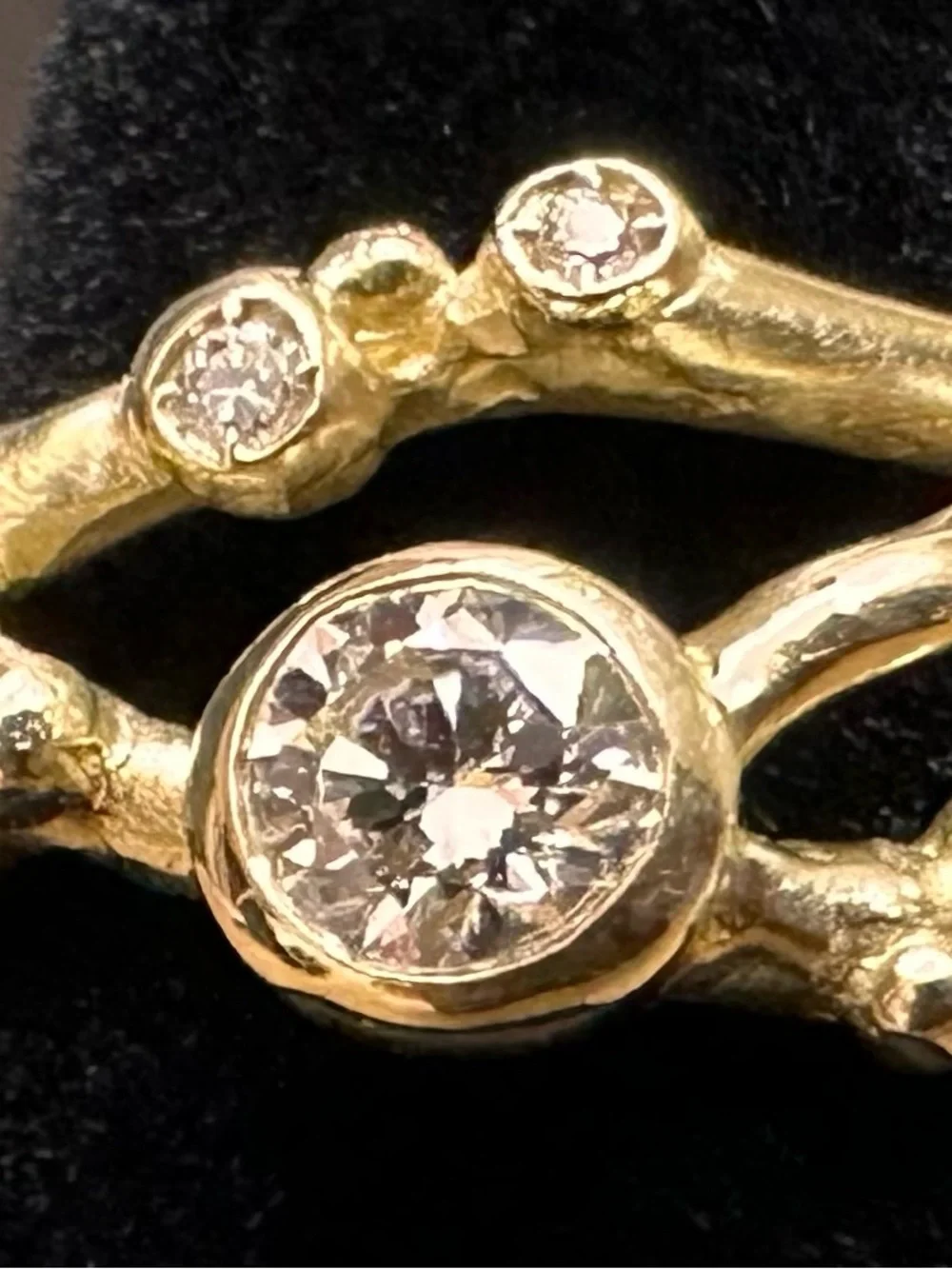 Kate Maller Encrusted 3 Branch Solitaire Ring| 14K Gold & Natural Diamonds| 4.5